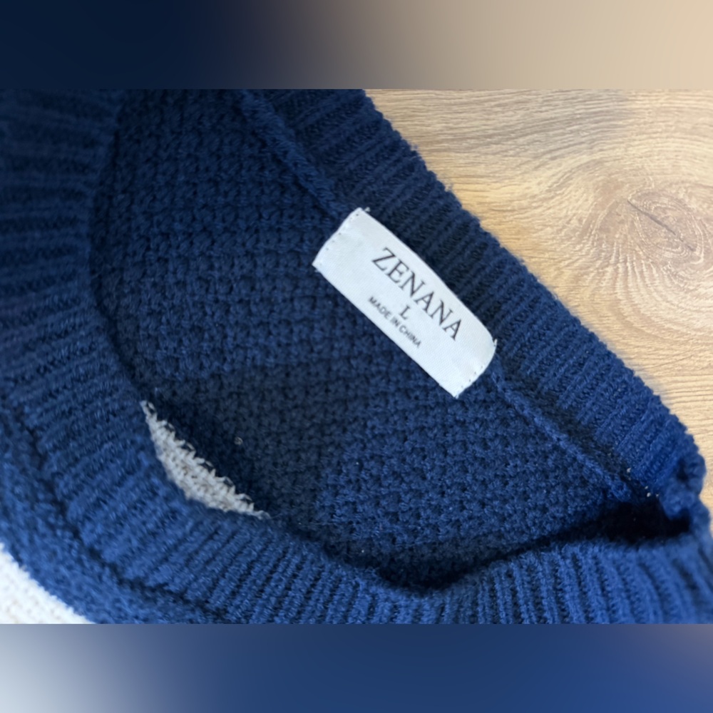 2/$20 SALE! Zenana Outfitters Navy and White Striped Crewneck Sweater - Picture 4 of 5
